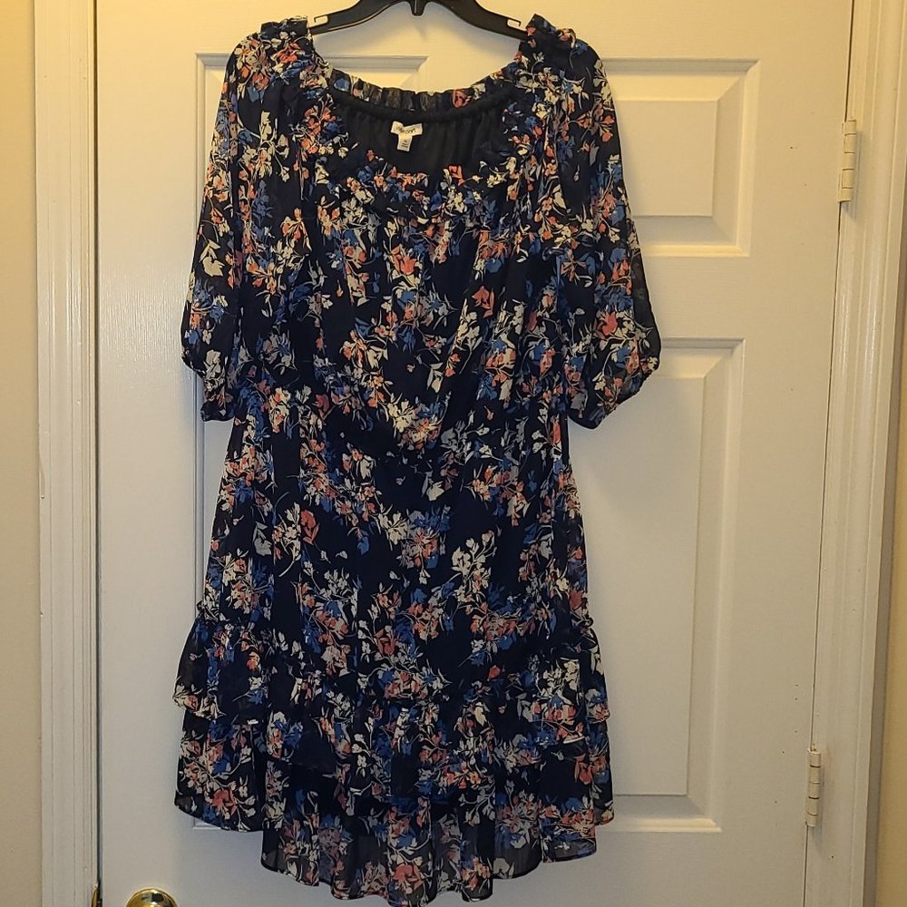 Navy Floral Short Ruffle Dress by Westport/DressBarn, Size XL, NWT